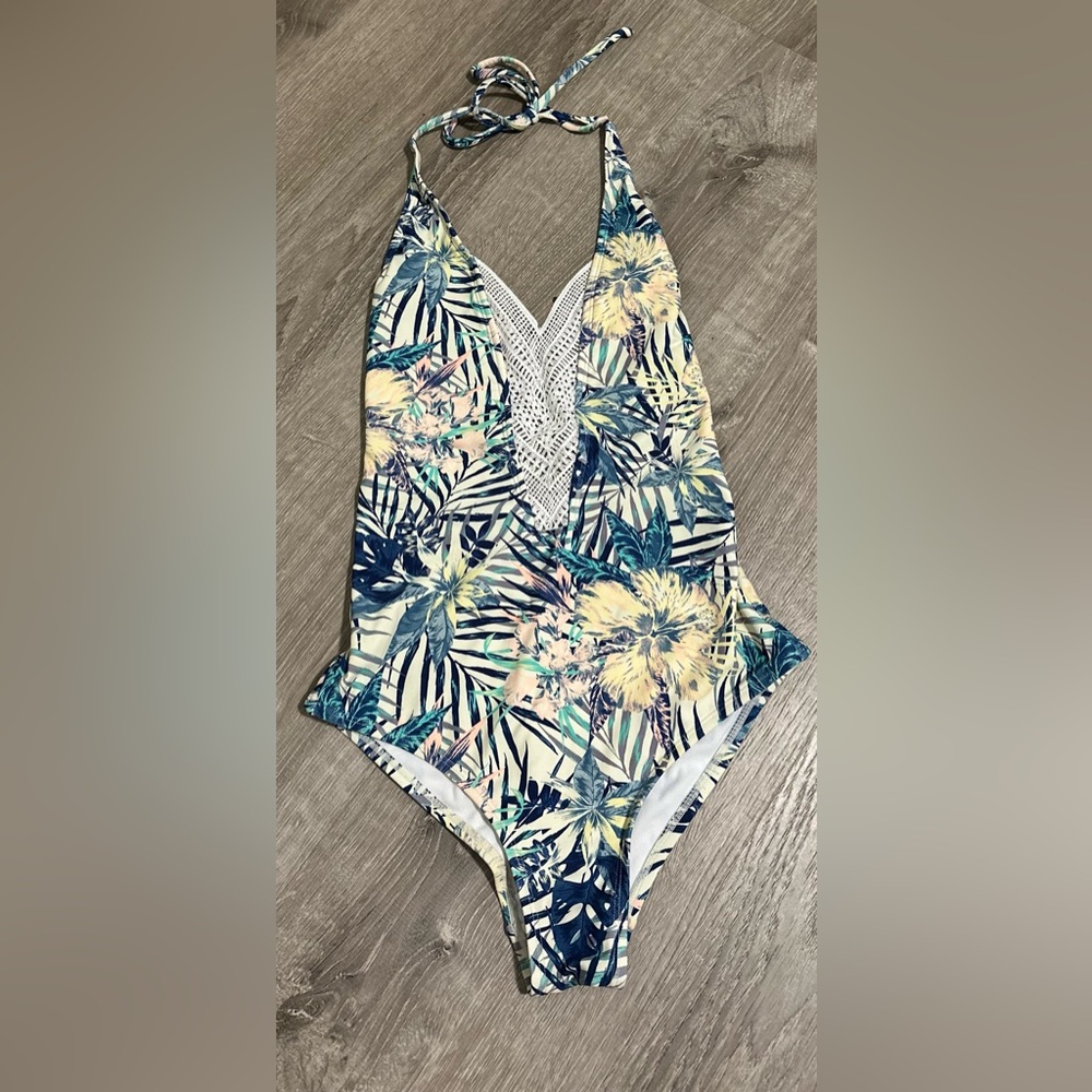 Roxy Blue and White Tropical Swimsuit